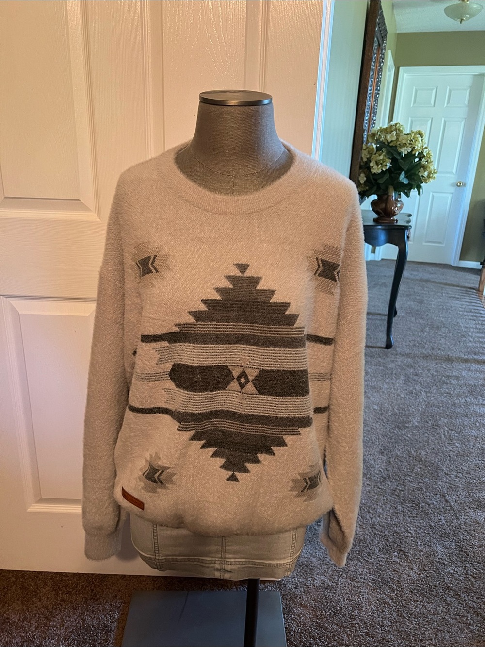 Women’s Simply Southern Cream Aztec Pattern Knit Sweater